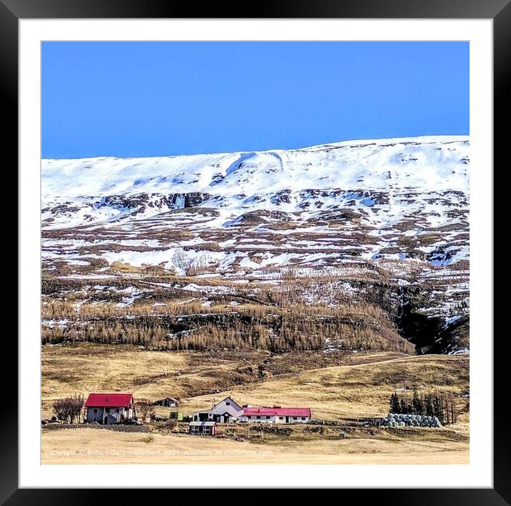 Iceland Farm Snowy Mountains Framed Mounted Print by Robert Galvin-Oliphant