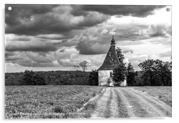 Old church in field. Acrylic by Sergey Fedoskin