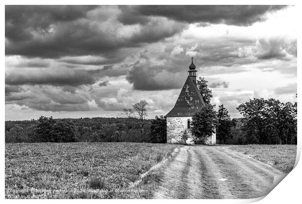 Old church in field. Print by Sergey Fedoskin