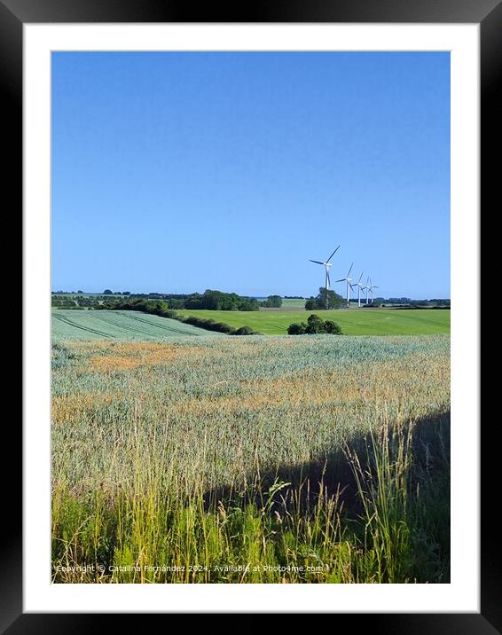 Green Fields Windmill Landscape Framed Mounted Print by Catalina Fernández