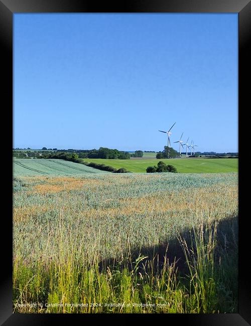 Green Fields Windmill Landscape Framed Print by Catalina Fernández