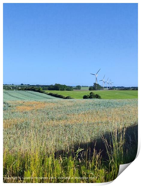 Green Fields Windmill Landscape Print by Catalina Fernández
