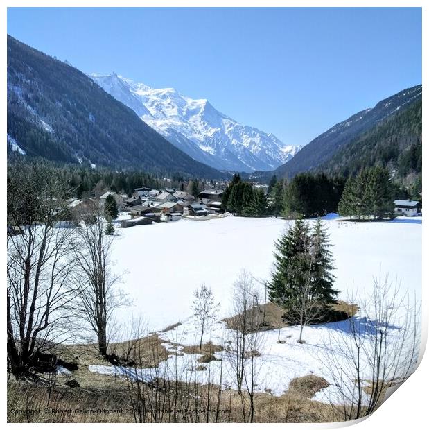 Snowy Chamonix Valley French Alps Print by Robert Galvin-Oliphant