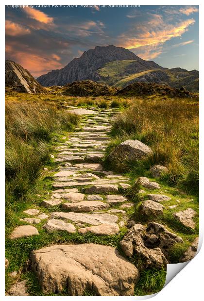 Tryfan Mountain Sunset Landscape Print by Adrian Evans