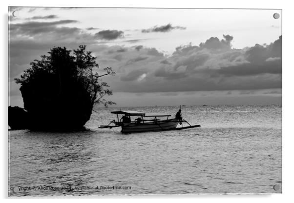 Fishing Boat Silhouette Indonesia Black and White  Acrylic by Alice Rose Lenton