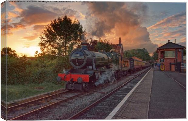 6990 Witherslack Hall Steam Train Sunset at Bishops Lydeard on the West Somerset Railway Canvas Print by Duncan Savidge