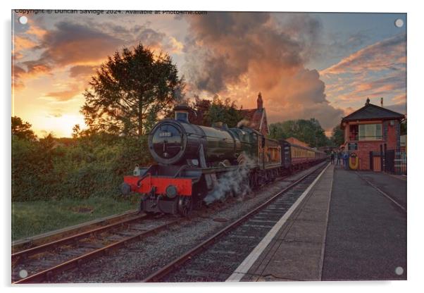 6990 Witherslack Hall Steam Train Sunset at Bishops Lydeard on the West Somerset Railway Acrylic by Duncan Savidge