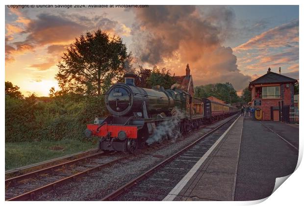 6990 Witherslack Hall Steam Train Sunset at Bishops Lydeard on the West Somerset Railway Print by Duncan Savidge