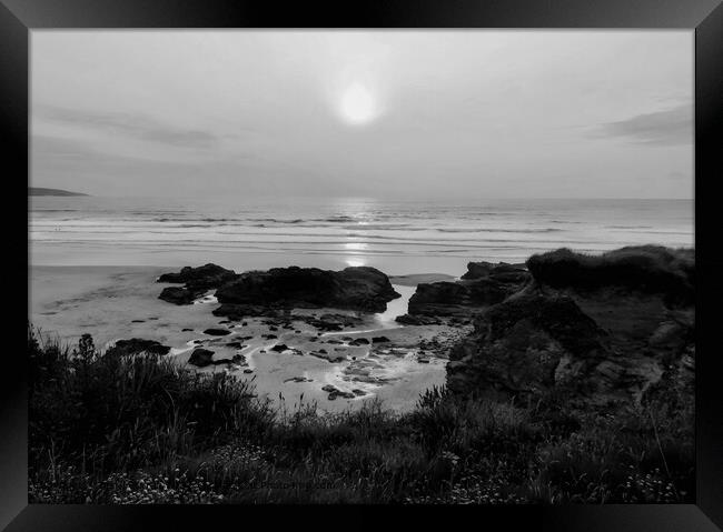 Gwithian beach Sunset Framed Print by Beryl Curran