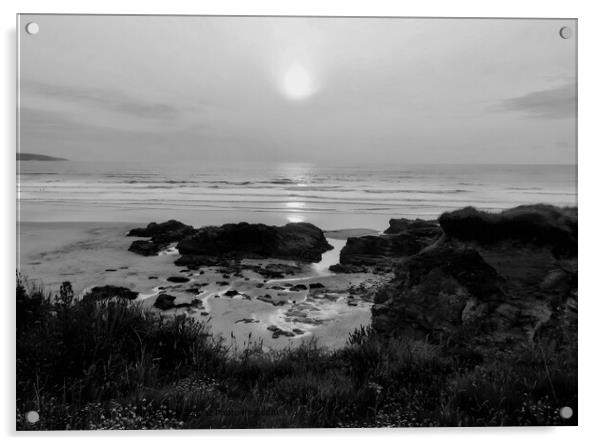 Gwithian beach Sunset Acrylic by Beryl Curran