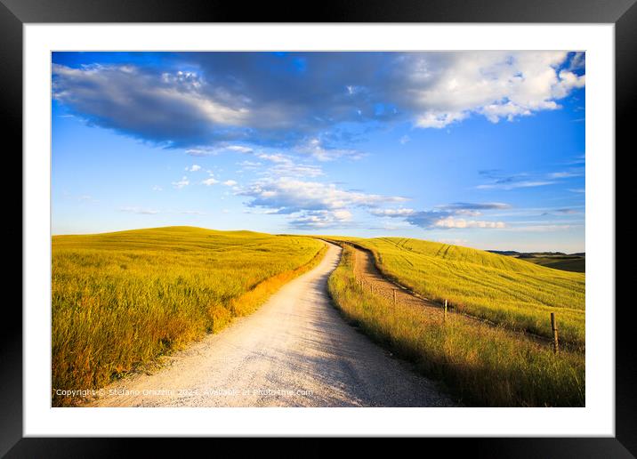 Tuscany White Road Landscape Framed Mounted Print by Stefano Orazzini