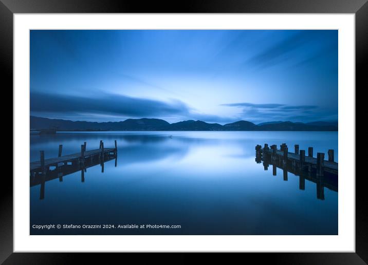 Blue Lake Sunset Pier Framed Mounted Print by Stefano Orazzini