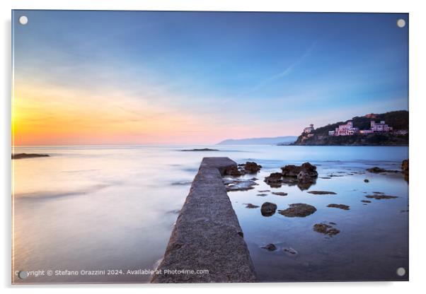 Tuscany Pier Sunset Acrylic by Stefano Orazzini