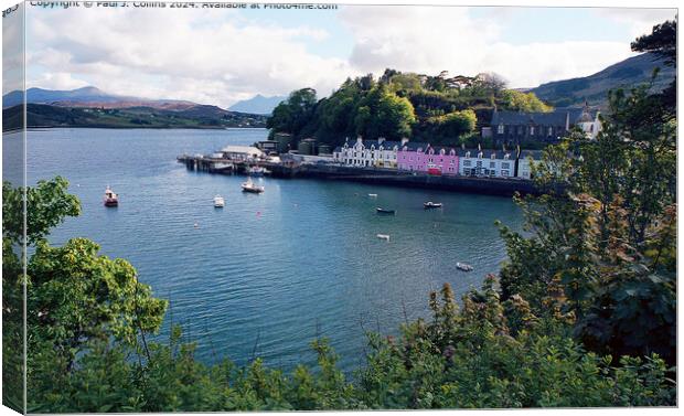 Portree Harbour and Quayside Canvas Print by Paul J. Collins