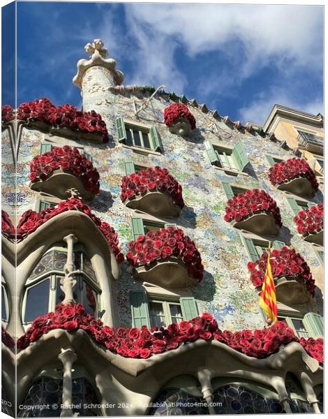 Gaudi Rose Balconies on Festival of Sant Jordi Canvas Print by Rachel Schroeder
