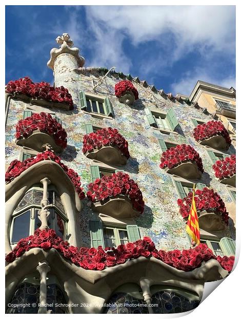 Gaudi Rose Balconies on Festival of Sant Jordi Print by Rachel Schroeder