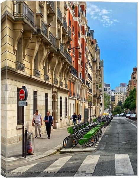 Parisian Cityscape Bicycles Canvas Print by Philip Teale