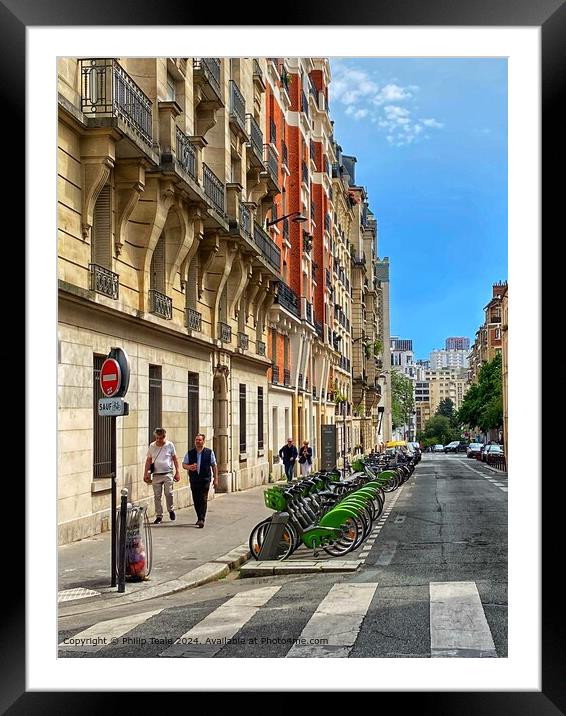 Parisian Cityscape Bicycles Framed Mounted Print by Philip Teale