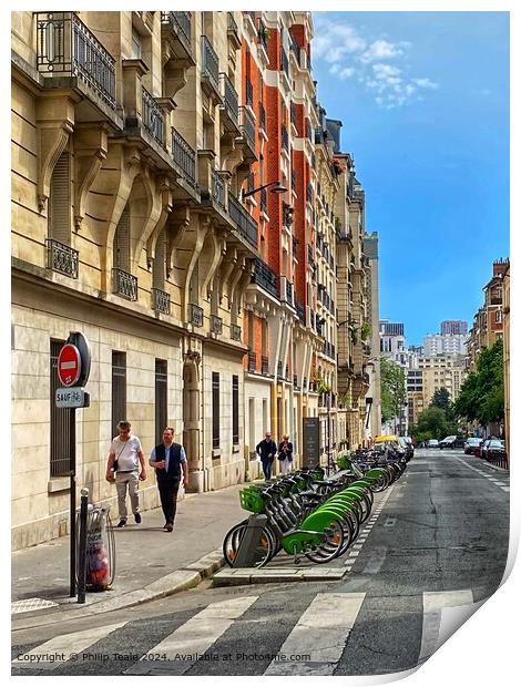 Parisian Cityscape Bicycles Print by Philip Teale