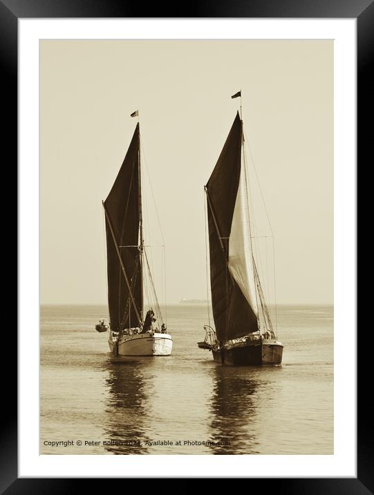 Sepia Thames Barges Southend Framed Mounted Print by Peter Bolton