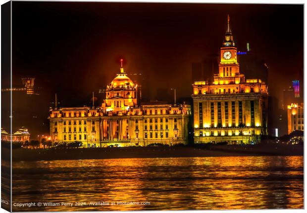 The Bund Shanghai China Night Reflection Canvas Print by William Perry