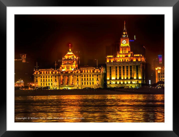 The Bund Shanghai China Night Reflection Framed Mounted Print by William Perry
