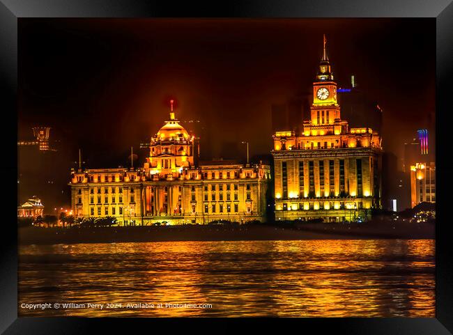 The Bund Shanghai China Night Reflection Framed Print by William Perry