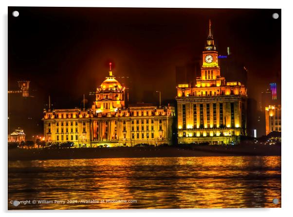 The Bund Shanghai China Night Reflection Acrylic by William Perry