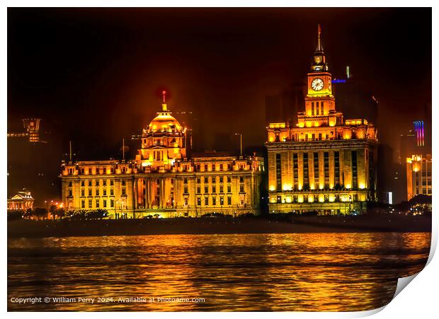 The Bund Shanghai China Night Reflection Print by William Perry
