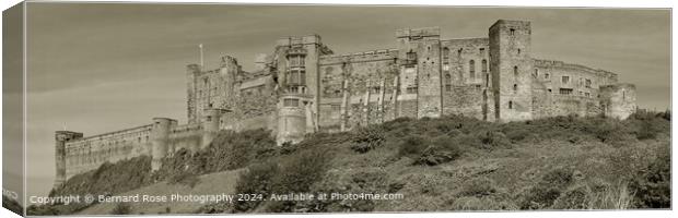 Bamburgh Castle Panorama Sepia Canvas Print by Bernard Rose Photography