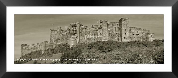 Bamburgh Castle Panorama Sepia Framed Mounted Print by Bernard Rose Photography