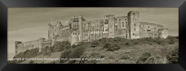 Bamburgh Castle Panorama Sepia Framed Print by Bernard Rose Photography
