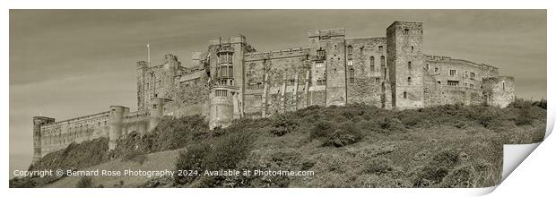 Bamburgh Castle Panorama Sepia Print by Bernard Rose Photography