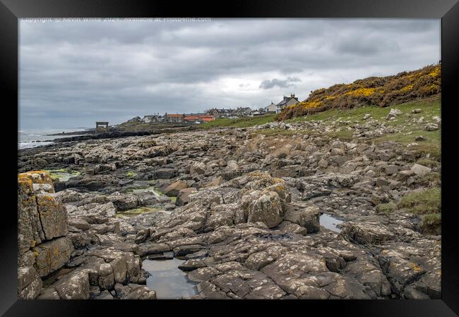 Craster Rocky Coastline Landscape Framed Print by Kevin White