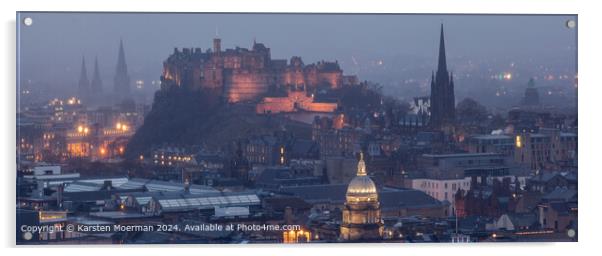 Edinburgh Castle Evening Fog Acrylic by Karsten Moerman