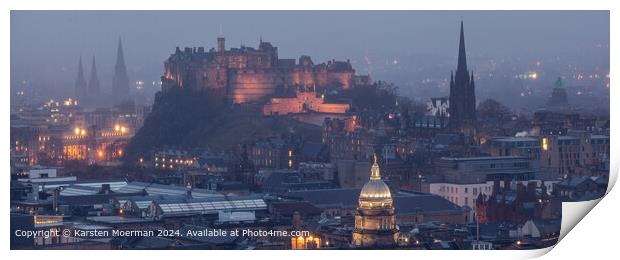 Edinburgh Castle Evening Fog Print by Karsten Moerman
