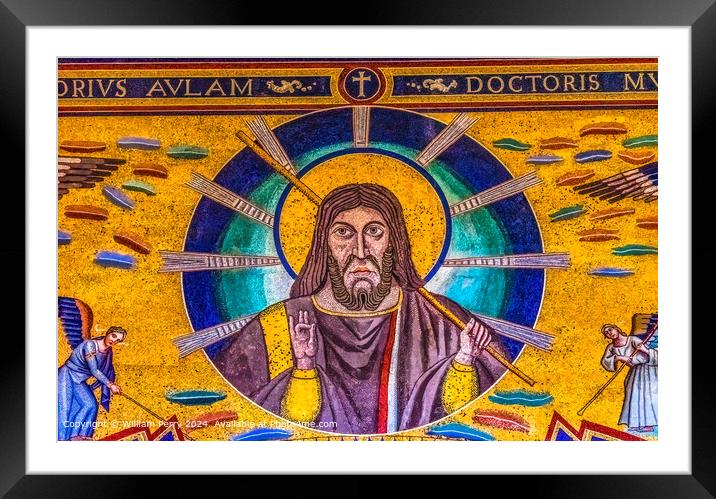 Mosaic Jesus Rome Framed Mounted Print by William Perry