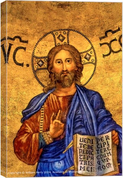 Ancient Jesus Mosaic in St Paul Beyond the Walls Canvas Print by William Perry