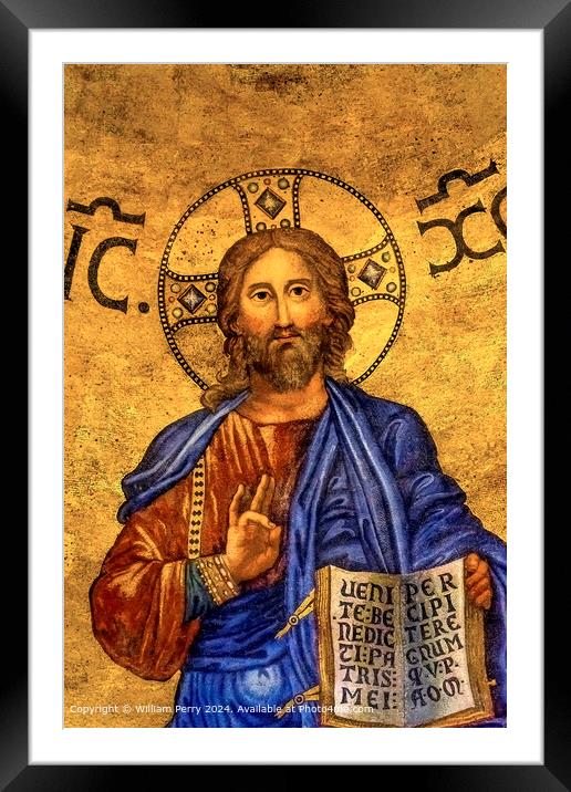 Ancient Jesus Mosaic in St Paul Beyond the Walls Framed Mounted Print by William Perry