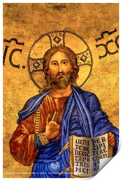 Ancient Jesus Mosaic in St Paul Beyond the Walls Print by William Perry