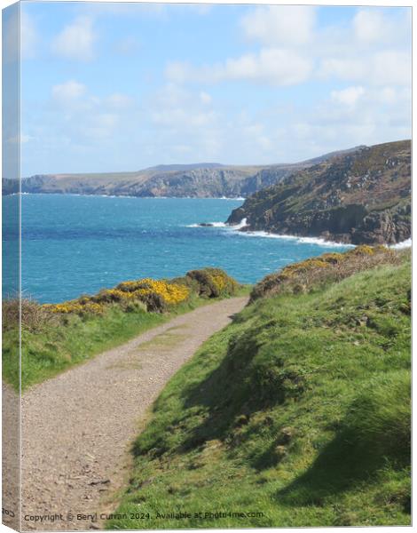 Pendeen Lighthouse Coastal Path to portheras Cove Canvas Print by Beryl Curran