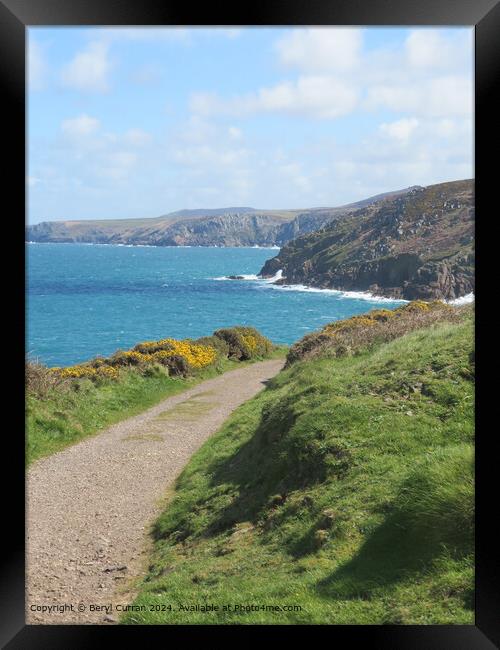 Pendeen Lighthouse Coastal Path to portheras Cove Framed Print by Beryl Curran