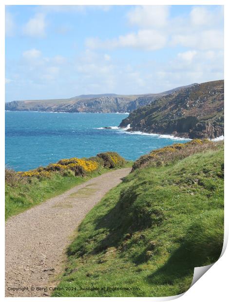 Pendeen Lighthouse Coastal Path to portheras Cove Print by Beryl Curran