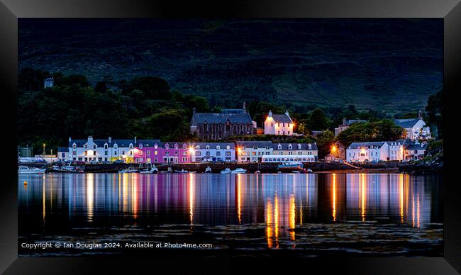 Portree Harbour Lights Reflection Framed Print by Ian Douglas