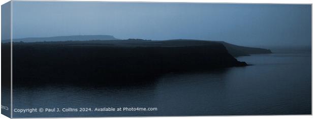 Runswick Headlands Misty Twilight  Canvas Print by Paul J. Collins