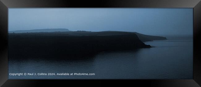 Runswick Headlands Misty Twilight  Framed Print by Paul J. Collins