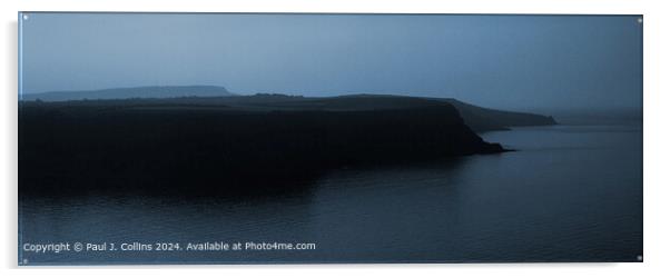Runswick Headlands Misty Twilight  Acrylic by Paul J. Collins