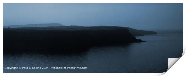 Runswick Headlands Misty Twilight  Print by Paul J. Collins