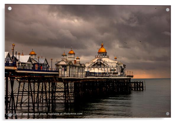 Golden Sunrise Storm Over Eastbourne Pier Acrylic by Rob Barnard