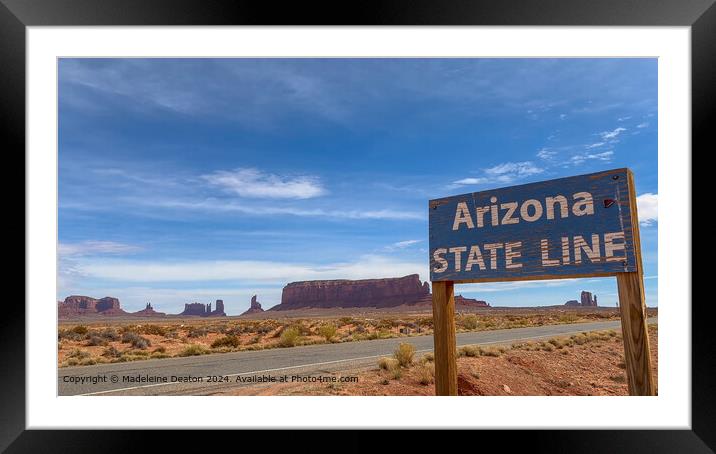 Rustic Arizona State Line Sign in Monument Valley Framed Mounted Print by Madeleine Deaton